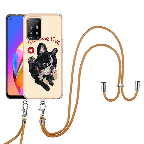 Coque Silicone Motif Fantaisie Souple Couleur Unie Etui Housse avec Laniere Strap YB8 pour Oppo A94 5G Kaki