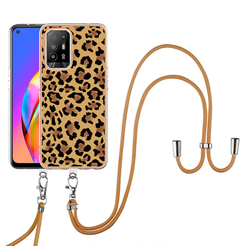 Coque Silicone Motif Fantaisie Souple Couleur Unie Etui Housse avec Laniere Strap YB8 pour Oppo A94 5G Marron