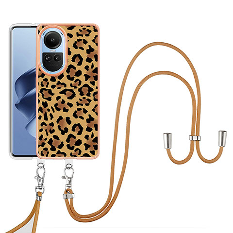 Coque Silicone Motif Fantaisie Souple Couleur Unie Etui Housse avec Laniere Strap YB8 pour Oppo Reno10 Pro 5G Marron