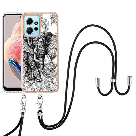 Coque Silicone Motif Fantaisie Souple Couleur Unie Etui Housse avec Laniere Strap YB8 pour Xiaomi Redmi Note 12 4G Gris