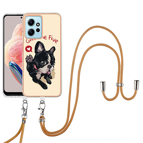 Coque Silicone Motif Fantaisie Souple Couleur Unie Etui Housse avec Laniere Strap YB8 pour Xiaomi Redmi Note 12 4G Kaki