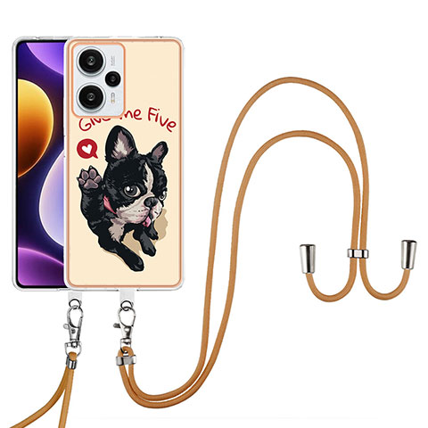 Coque Silicone Motif Fantaisie Souple Couleur Unie Etui Housse avec Laniere Strap YB8 pour Xiaomi Redmi Note 12 Turbo 5G Kaki