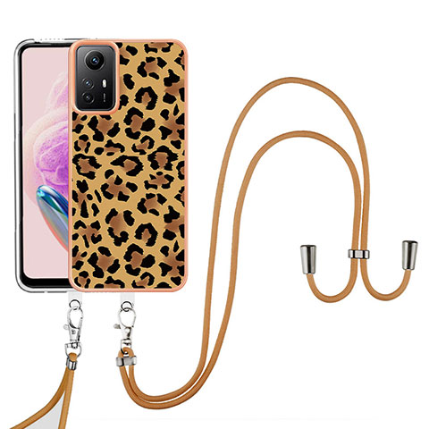 Coque Silicone Motif Fantaisie Souple Couleur Unie Etui Housse avec Laniere Strap YB8 pour Xiaomi Redmi Note 12S Marron