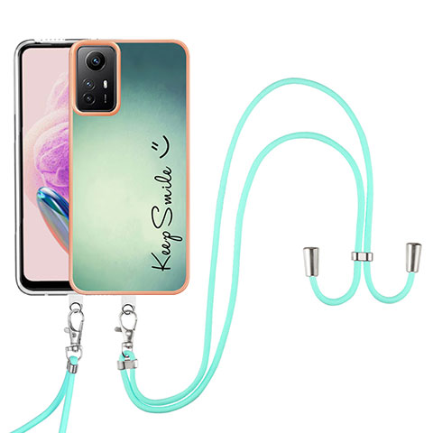 Coque Silicone Motif Fantaisie Souple Couleur Unie Etui Housse avec Laniere Strap YB8 pour Xiaomi Redmi Note 12S Vert