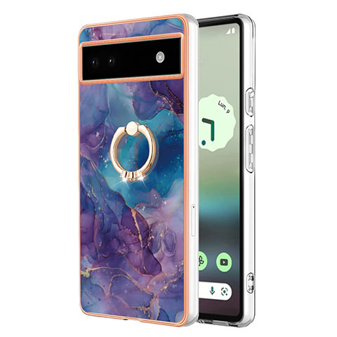 Coque Silicone Motif Fantaisie Souple Couleur Unie Etui Housse avec Support Bague Anneau Y01B pour Google Pixel 6a 5G Violet