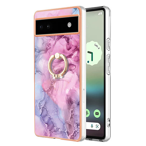 Coque Silicone Motif Fantaisie Souple Couleur Unie Etui Housse avec Support Bague Anneau Y01B pour Google Pixel 6a 5G Violet Clair