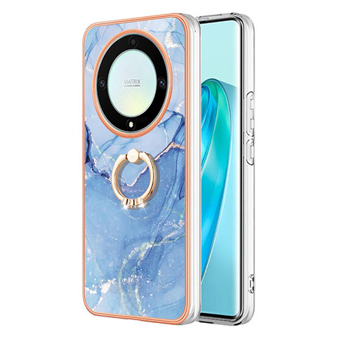 Coque Silicone Motif Fantaisie Souple Couleur Unie Etui Housse avec Support Bague Anneau Y01B pour Huawei Honor Magic5 Lite 5G Bleu