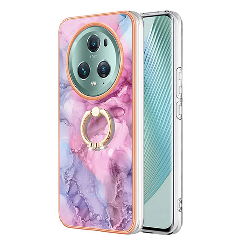 Coque Silicone Motif Fantaisie Souple Couleur Unie Etui Housse avec Support Bague Anneau Y01B pour Huawei Honor Magic5 Pro 5G Violet Clair