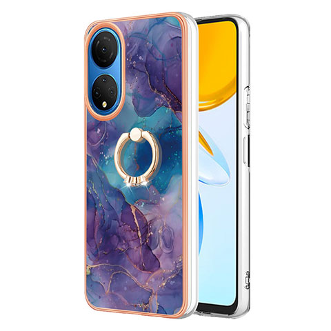 Coque Silicone Motif Fantaisie Souple Couleur Unie Etui Housse avec Support Bague Anneau Y01B pour Huawei Honor X7 Violet