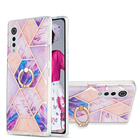 Coque Silicone Motif Fantaisie Souple Couleur Unie Etui Housse avec Support Bague Anneau Y01B pour LG Velvet 4G Violet Clair