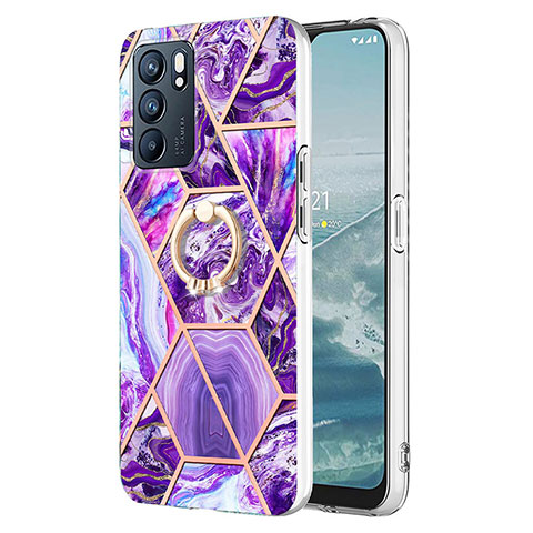 Coque Silicone Motif Fantaisie Souple Couleur Unie Etui Housse avec Support Bague Anneau Y01B pour Oppo Reno6 5G Violet