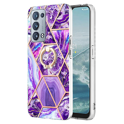 Coque Silicone Motif Fantaisie Souple Couleur Unie Etui Housse avec Support Bague Anneau Y01B pour Oppo Reno6 Pro+ Plus 5G Violet