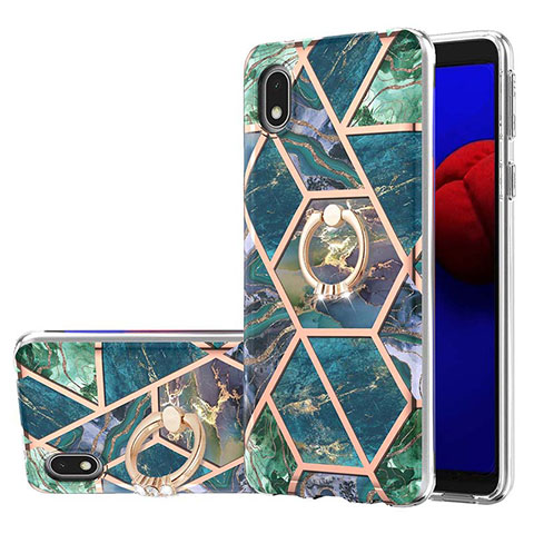 Coque Silicone Motif Fantaisie Souple Couleur Unie Etui Housse avec Support Bague Anneau Y01B pour Samsung Galaxy A01 Core Vert Nuit