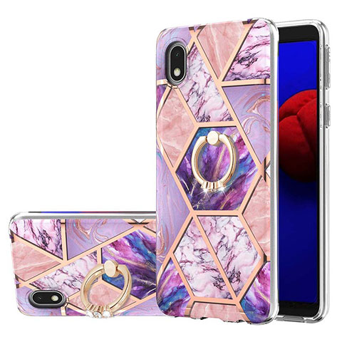 Coque Silicone Motif Fantaisie Souple Couleur Unie Etui Housse avec Support Bague Anneau Y01B pour Samsung Galaxy A01 Core Violet Clair