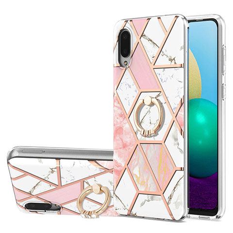 Coque Silicone Motif Fantaisie Souple Couleur Unie Etui Housse avec Support Bague Anneau Y01B pour Samsung Galaxy A02 Rose