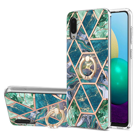 Coque Silicone Motif Fantaisie Souple Couleur Unie Etui Housse avec Support Bague Anneau Y01B pour Samsung Galaxy A02 Vert Nuit