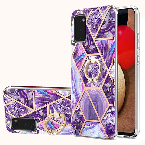 Coque Silicone Motif Fantaisie Souple Couleur Unie Etui Housse avec Support Bague Anneau Y01B pour Samsung Galaxy A03s Violet