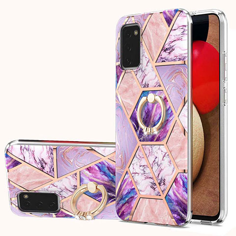 Coque Silicone Motif Fantaisie Souple Couleur Unie Etui Housse avec Support Bague Anneau Y01B pour Samsung Galaxy A03s Violet Clair