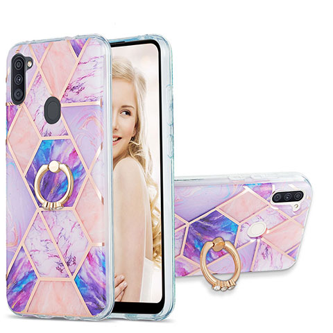 Coque Silicone Motif Fantaisie Souple Couleur Unie Etui Housse avec Support Bague Anneau Y01B pour Samsung Galaxy A11 Violet Clair