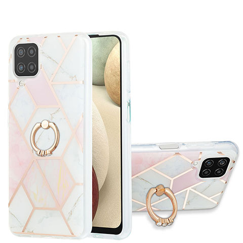 Coque Silicone Motif Fantaisie Souple Couleur Unie Etui Housse avec Support Bague Anneau Y01B pour Samsung Galaxy A12 5G Rose