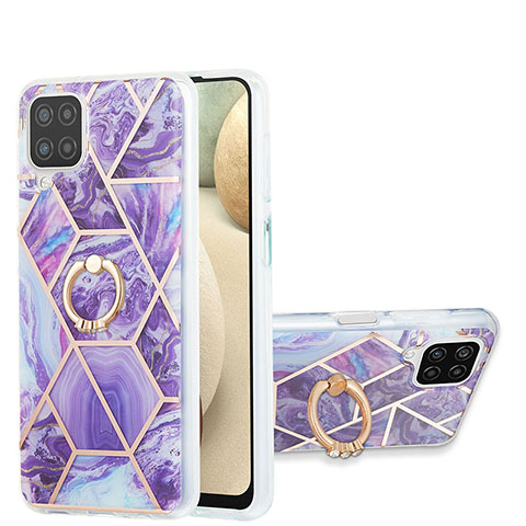 Coque Silicone Motif Fantaisie Souple Couleur Unie Etui Housse avec Support Bague Anneau Y01B pour Samsung Galaxy A12 5G Violet