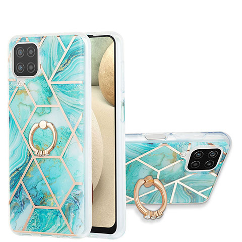 Coque Silicone Motif Fantaisie Souple Couleur Unie Etui Housse avec Support Bague Anneau Y01B pour Samsung Galaxy A12 Pastel Vert