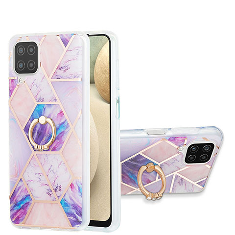 Coque Silicone Motif Fantaisie Souple Couleur Unie Etui Housse avec Support Bague Anneau Y01B pour Samsung Galaxy A12 Violet Clair