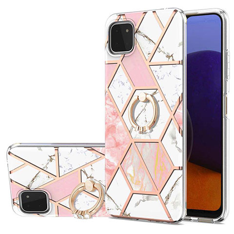 Coque Silicone Motif Fantaisie Souple Couleur Unie Etui Housse avec Support Bague Anneau Y01B pour Samsung Galaxy A22s 5G Rose