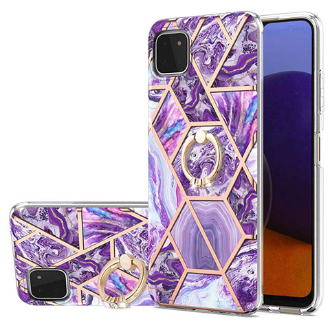 Coque Silicone Motif Fantaisie Souple Couleur Unie Etui Housse avec Support Bague Anneau Y01B pour Samsung Galaxy A22s 5G Violet