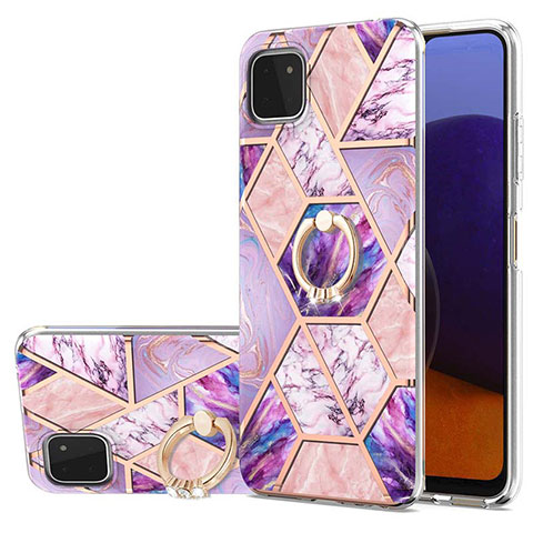 Coque Silicone Motif Fantaisie Souple Couleur Unie Etui Housse avec Support Bague Anneau Y01B pour Samsung Galaxy A22s 5G Violet Clair