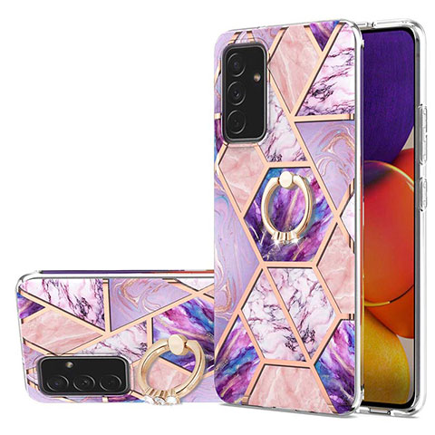 Coque Silicone Motif Fantaisie Souple Couleur Unie Etui Housse avec Support Bague Anneau Y01B pour Samsung Galaxy A24 4G Violet Clair