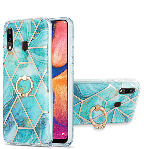 Coque Silicone Motif Fantaisie Souple Couleur Unie Etui Housse avec Support Bague Anneau Y01B pour Samsung Galaxy A30 Pastel Vert