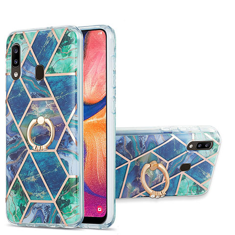 Coque Silicone Motif Fantaisie Souple Couleur Unie Etui Housse avec Support Bague Anneau Y01B pour Samsung Galaxy A30 Vert Nuit