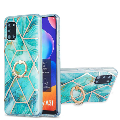 Coque Silicone Motif Fantaisie Souple Couleur Unie Etui Housse avec Support Bague Anneau Y01B pour Samsung Galaxy A31 Pastel Vert