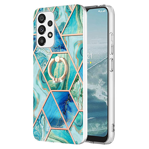 Coque Silicone Motif Fantaisie Souple Couleur Unie Etui Housse avec Support Bague Anneau Y01B pour Samsung Galaxy A33 5G Vert