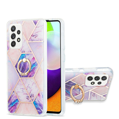 Coque Silicone Motif Fantaisie Souple Couleur Unie Etui Housse avec Support Bague Anneau Y01B pour Samsung Galaxy A52 4G Violet Clair