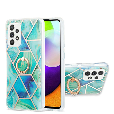 Coque Silicone Motif Fantaisie Souple Couleur Unie Etui Housse avec Support Bague Anneau Y01B pour Samsung Galaxy A52 5G Vert