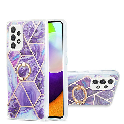 Coque Silicone Motif Fantaisie Souple Couleur Unie Etui Housse avec Support Bague Anneau Y01B pour Samsung Galaxy A52 5G Violet