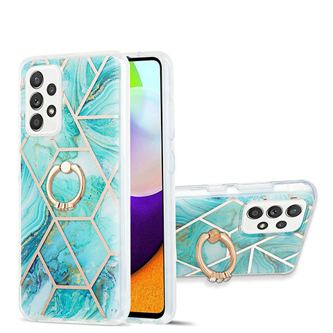 Coque Silicone Motif Fantaisie Souple Couleur Unie Etui Housse avec Support Bague Anneau Y01B pour Samsung Galaxy A52s 5G Pastel Vert