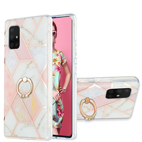 Coque Silicone Motif Fantaisie Souple Couleur Unie Etui Housse avec Support Bague Anneau Y01B pour Samsung Galaxy A71 4G A715 Rose