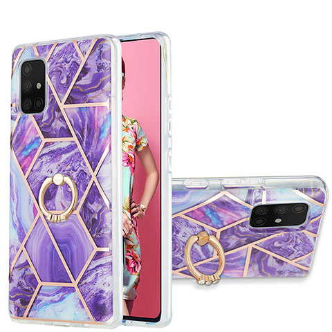 Coque Silicone Motif Fantaisie Souple Couleur Unie Etui Housse avec Support Bague Anneau Y01B pour Samsung Galaxy A71 4G A715 Violet