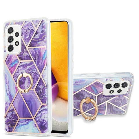 Coque Silicone Motif Fantaisie Souple Couleur Unie Etui Housse avec Support Bague Anneau Y01B pour Samsung Galaxy A72 5G Violet