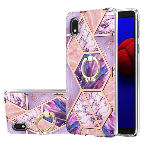 Coque Silicone Motif Fantaisie Souple Couleur Unie Etui Housse avec Support Bague Anneau Y01B pour Samsung Galaxy M01 Core Violet Clair