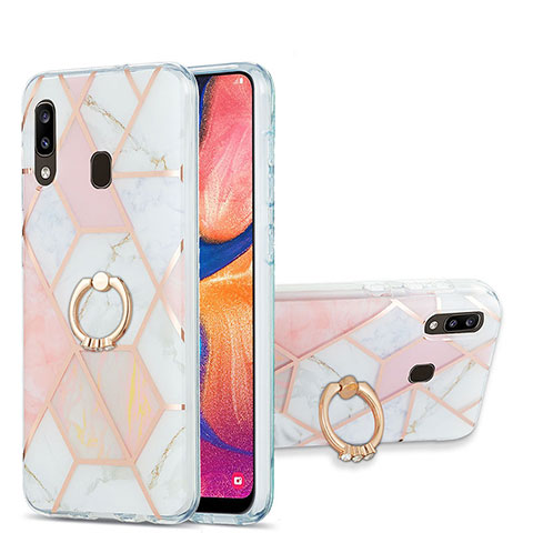 Coque Silicone Motif Fantaisie Souple Couleur Unie Etui Housse avec Support Bague Anneau Y01B pour Samsung Galaxy M10S Rose