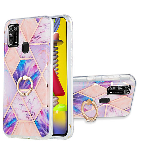 Coque Silicone Motif Fantaisie Souple Couleur Unie Etui Housse avec Support Bague Anneau Y01B pour Samsung Galaxy M21s Violet Clair