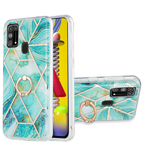 Coque Silicone Motif Fantaisie Souple Couleur Unie Etui Housse avec Support Bague Anneau Y01B pour Samsung Galaxy M31 Pastel Vert