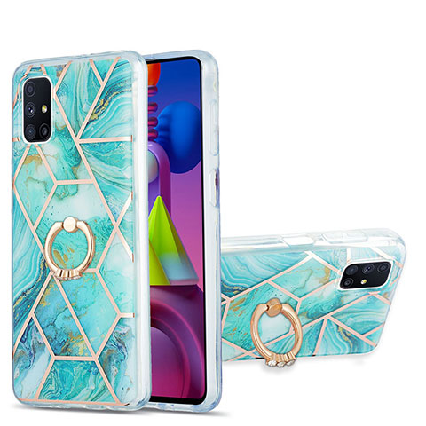 Coque Silicone Motif Fantaisie Souple Couleur Unie Etui Housse avec Support Bague Anneau Y01B pour Samsung Galaxy M51 Pastel Vert