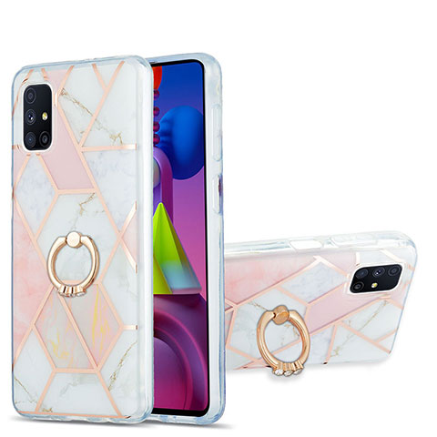 Coque Silicone Motif Fantaisie Souple Couleur Unie Etui Housse avec Support Bague Anneau Y01B pour Samsung Galaxy M51 Rose