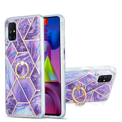 Coque Silicone Motif Fantaisie Souple Couleur Unie Etui Housse avec Support Bague Anneau Y01B pour Samsung Galaxy M51 Violet