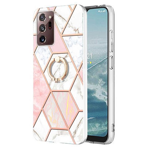 Coque Silicone Motif Fantaisie Souple Couleur Unie Etui Housse avec Support Bague Anneau Y01B pour Samsung Galaxy Note 20 Ultra 5G Rose